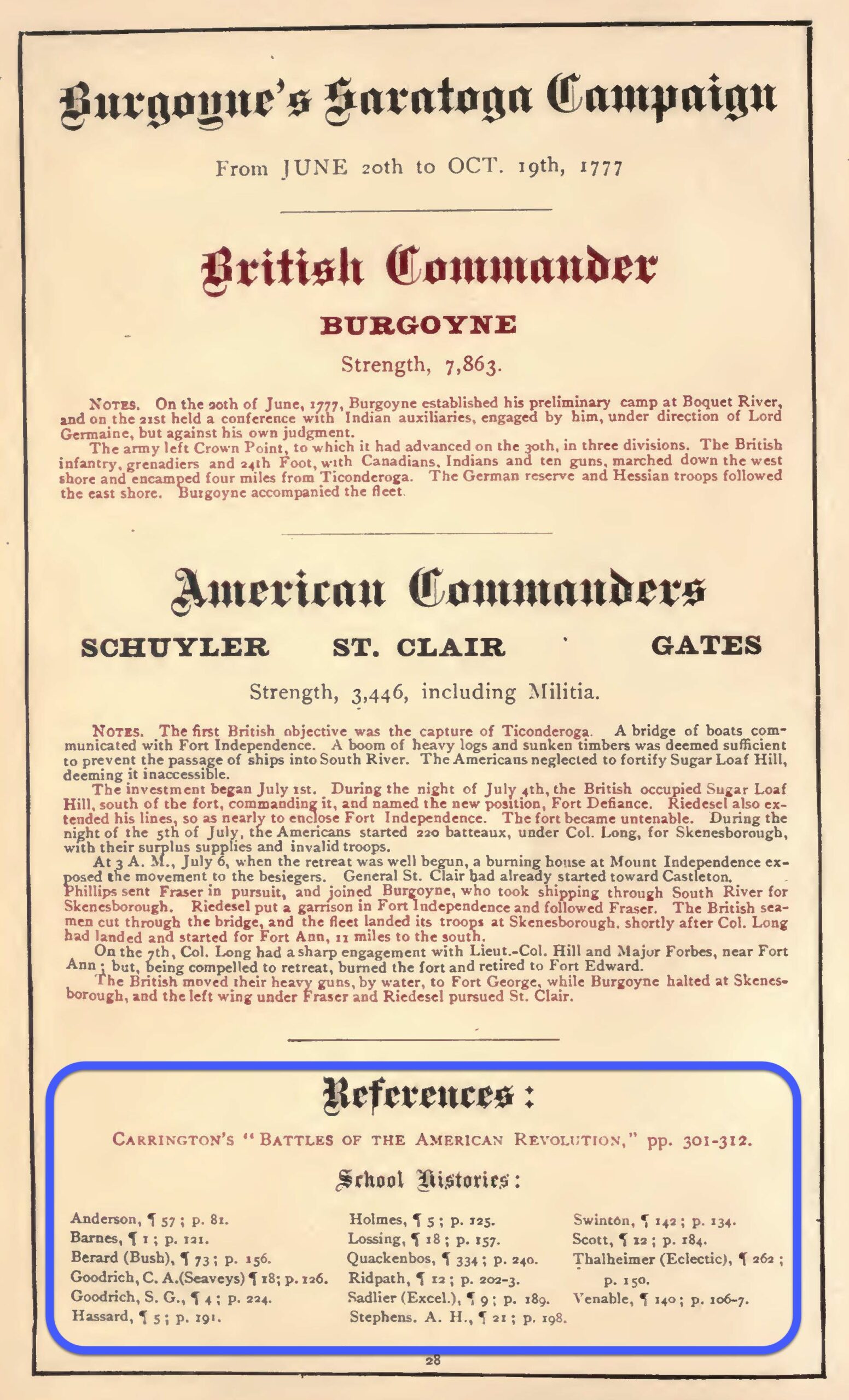 Page showing description of Burgoyne's Saratoga Campaign